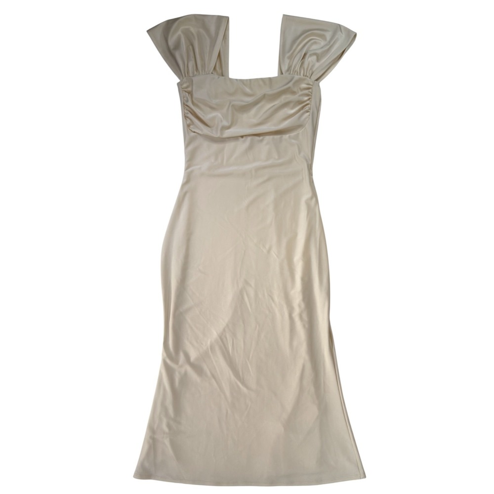 Windsor Midi Dress XL Champagne Square Neck Rushed Old Money Wedding Cocktail